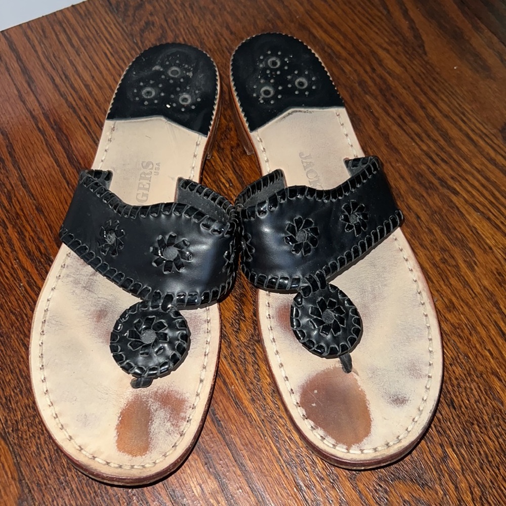 🖤🖤GUC Jack Rogers🖤🖤 black classic Navajo flat leather sandal. Size 10. - Picture 3 of 5